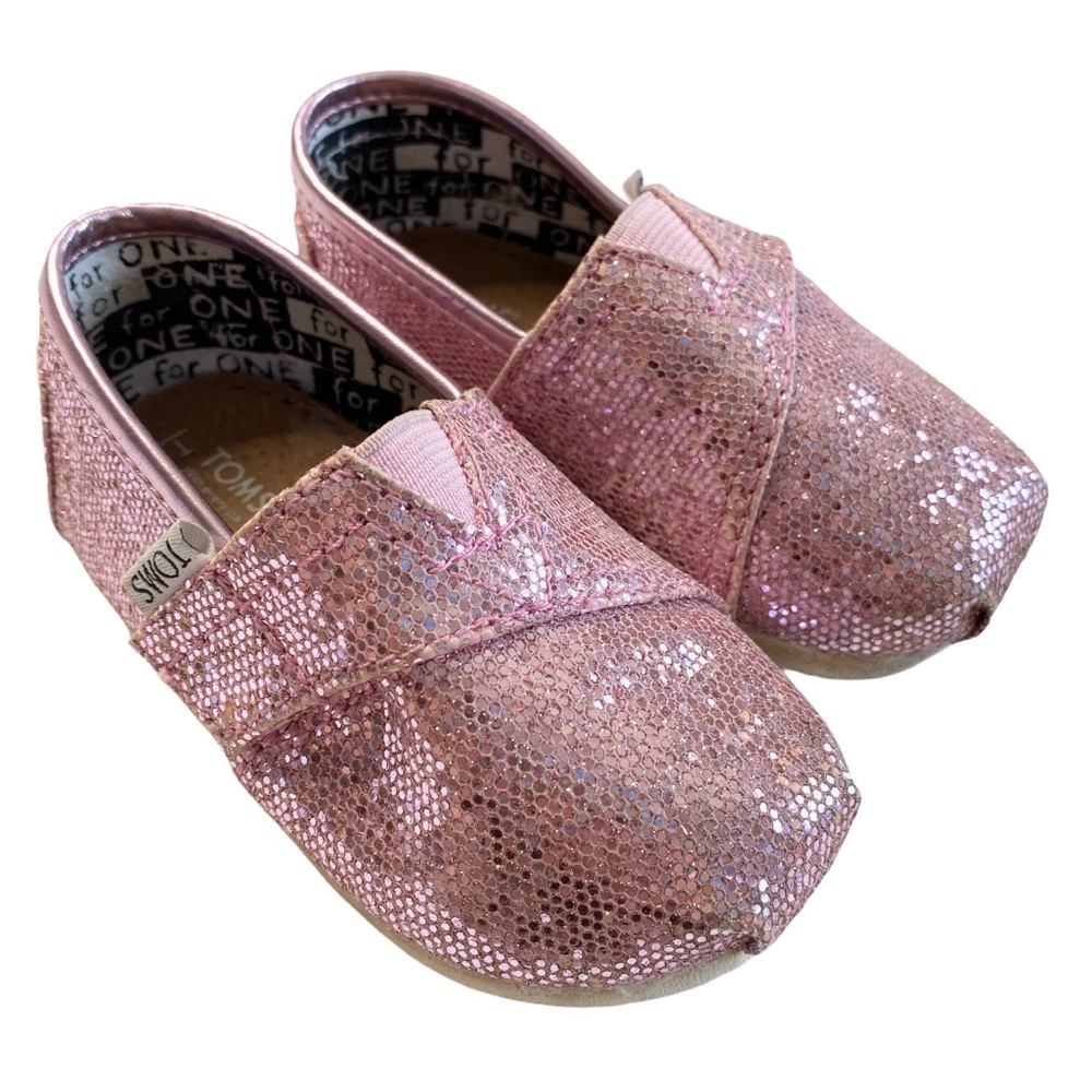 Toms ❤︎ Tiny Glitter Classic Walker Slip On Shoe Sneaker Baby Walker ❤︎ Pink - Picture 3 of 11
